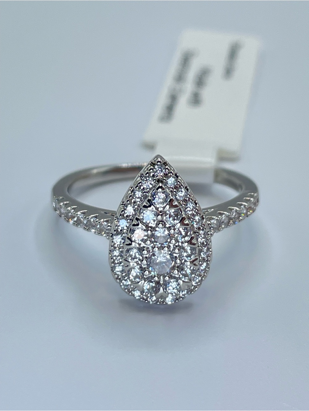 Swarovski Crystal Elements White Crystal Cluster Teardrop Bridal Ring Sz 9